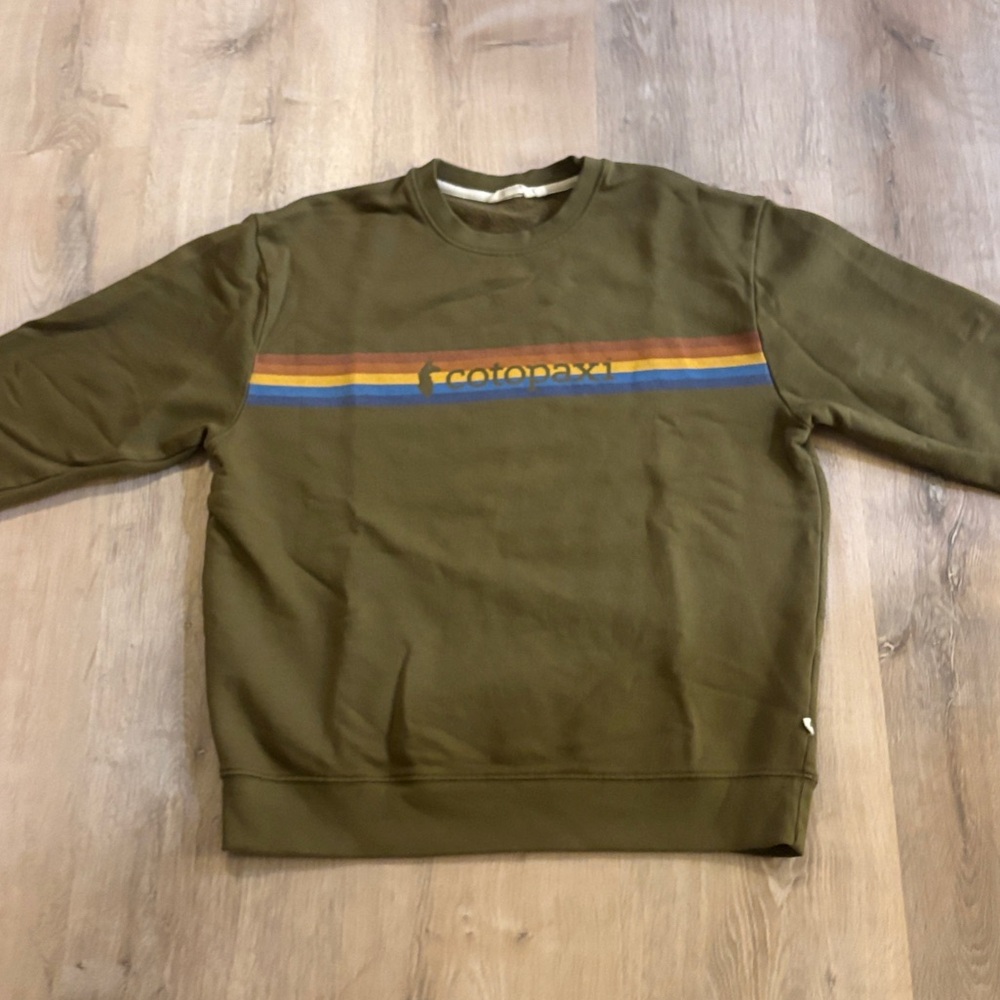 Cotopaxi Men's Olive Crewneck Sweater with Stripes